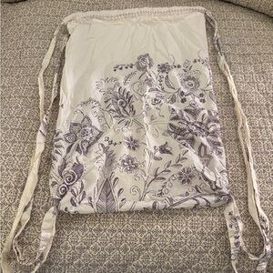 Floral Drawstring Bag - Cream and Purple